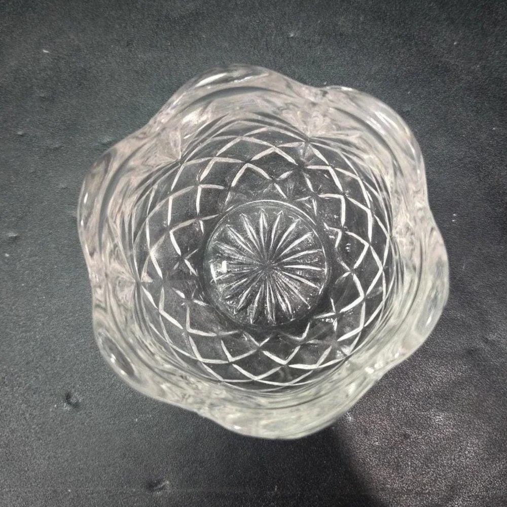 Crystal Clear Pineapple‎ Design Candleholder, Vintage Diamond Pressed Glass